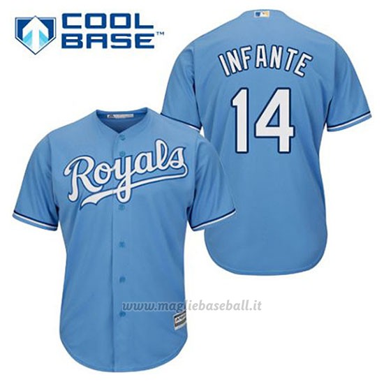 Maglia Baseball Uomo Kansas City Royals Omar Infante 14 Powder Blu Alterner Cool Base